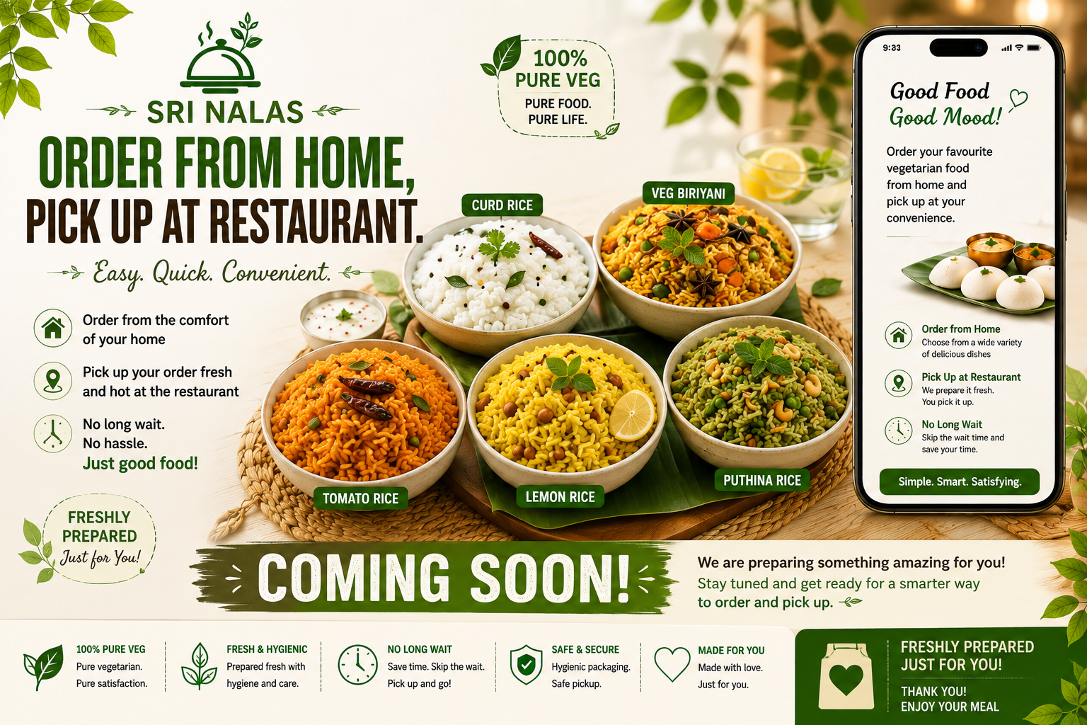 Sri Nalas vegetarian restaurant and mobile ordering